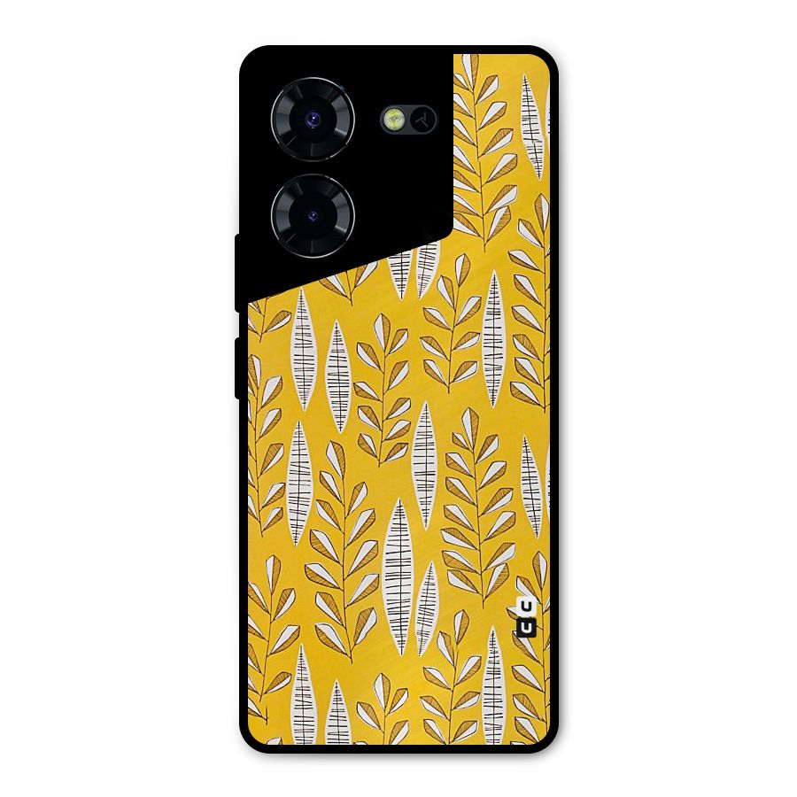 Yellow Leaf Pattern Metal Back Case for Tecno Pova 5 Pro 5G