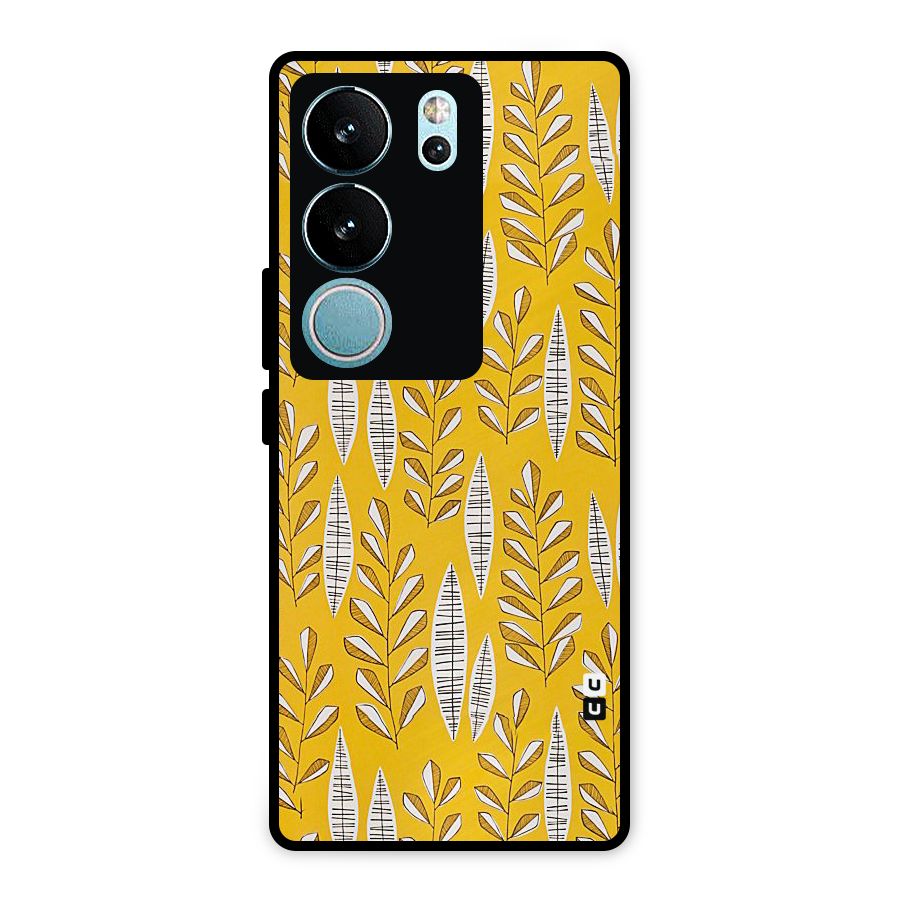 Yellow Leaf Pattern Metal Back Case for Vivo V29