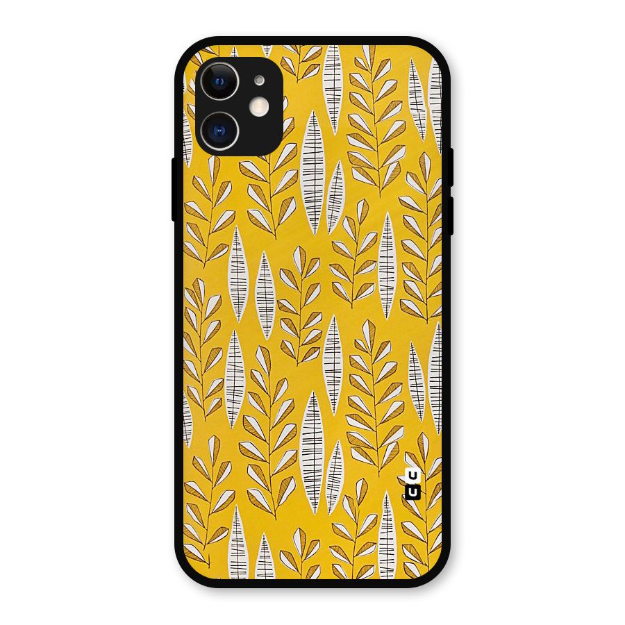 Yellow Leaf Pattern Metal Back Case for iPhone 11