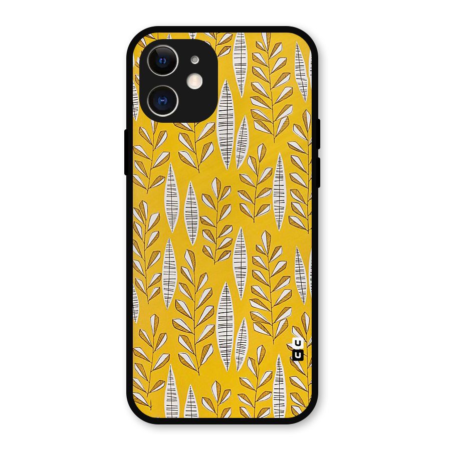 Yellow Leaf Pattern Metal Back Case for iPhone 12