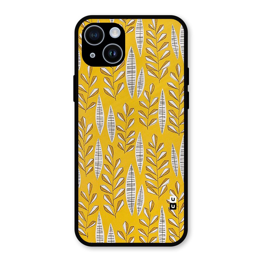 Yellow Leaf Pattern Metal Back Case for iPhone 14