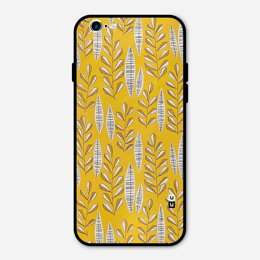 Yellow Leaf Pattern Metal Back Case for iPhone 6 6s