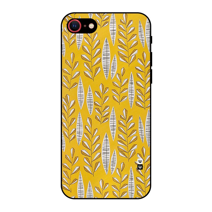 Yellow Leaf Pattern Metal Back Case for iPhone 7