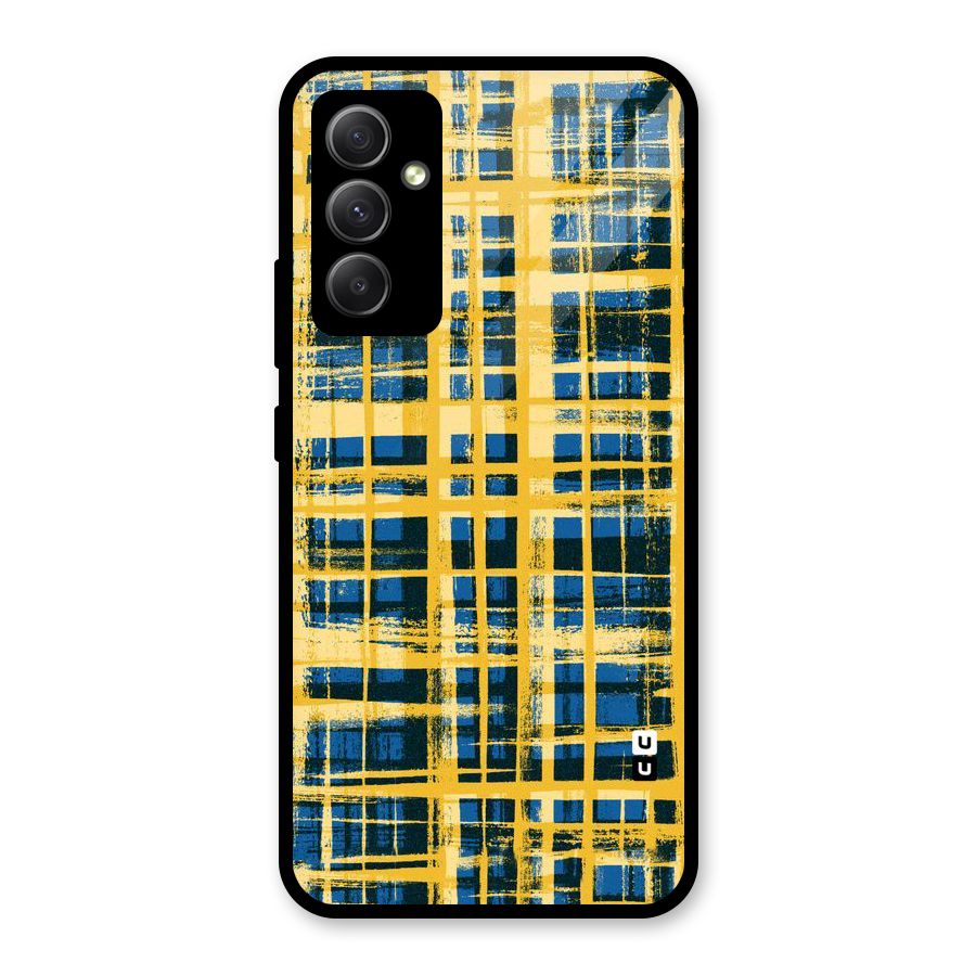 Yellow Rugged Check Design Glass Back Case for Galaxy A34