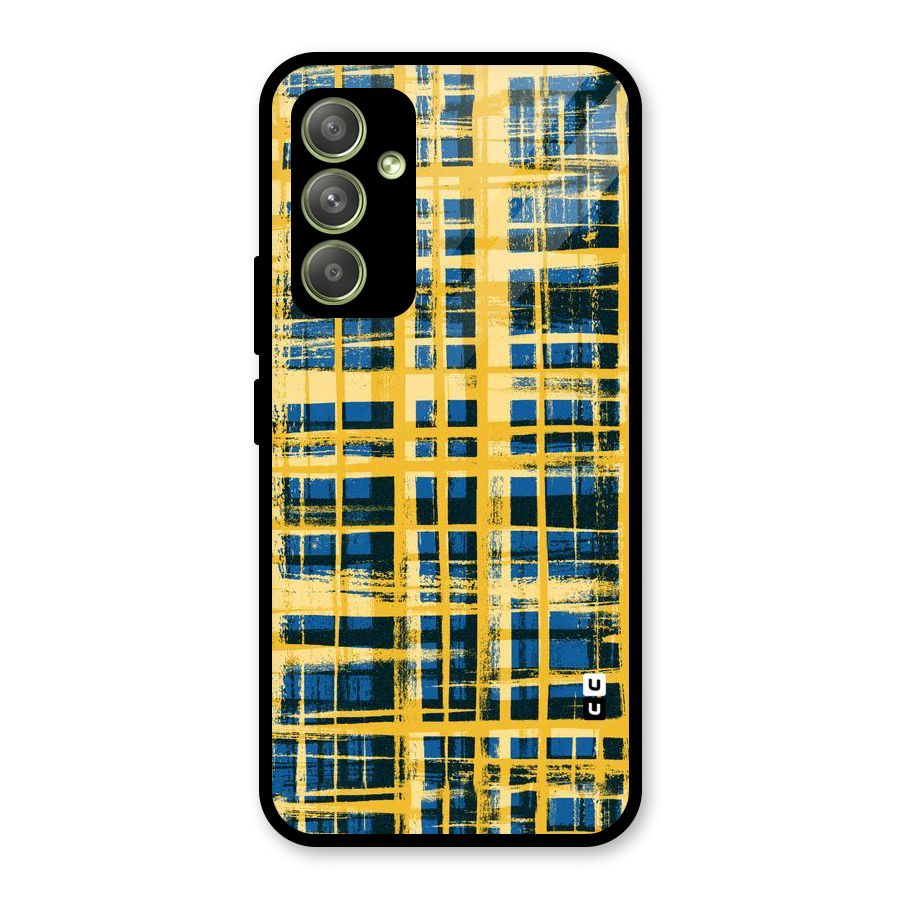 Yellow Rugged Check Design Glass Back Case for Galaxy A54