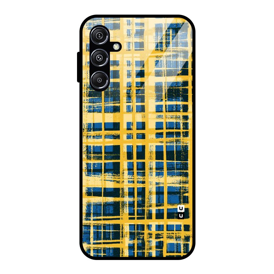 Yellow Rugged Check Design Glass Back Case for Galaxy M34 5G