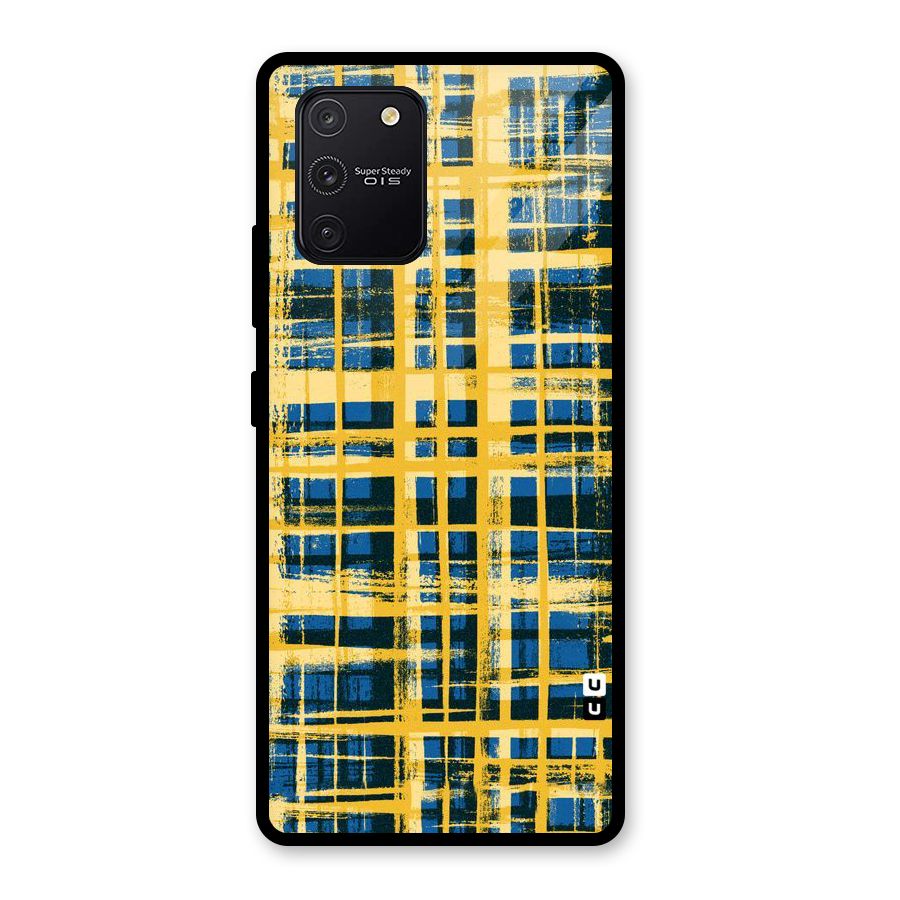 Yellow Rugged Check Design Glass Back Case for Galaxy S10 Lite