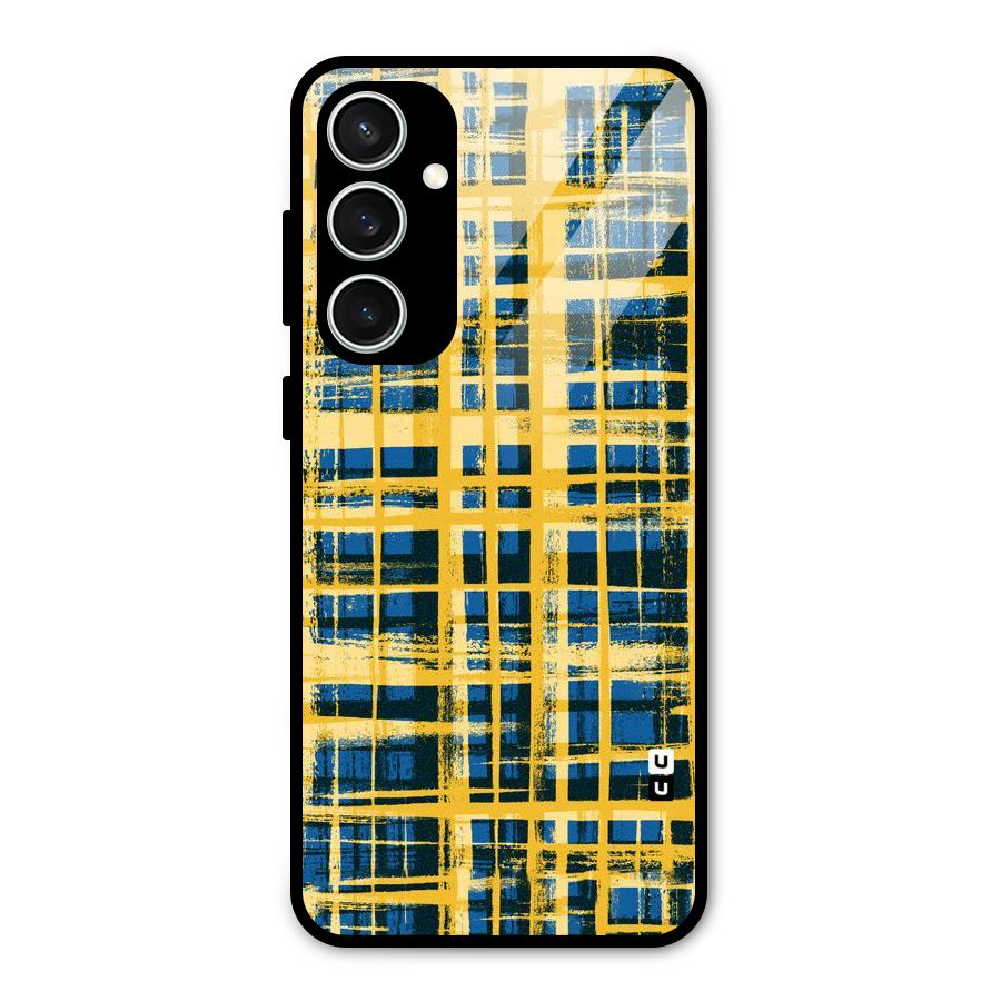 Yellow Rugged Check Design Glass Back Case for Galaxy S23 FE