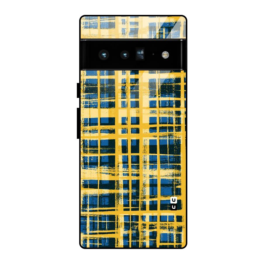 Yellow Rugged Check Design Glass Back Case for Google Pixel 6 Pro