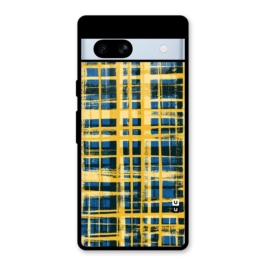 Yellow Rugged Check Design Glass Back Case for Google Pixel 7a