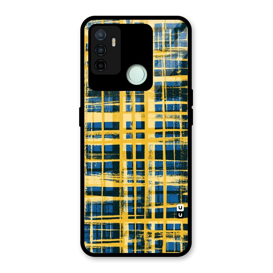 Yellow Rugged Check Design Glass Back Case for Oppo A53