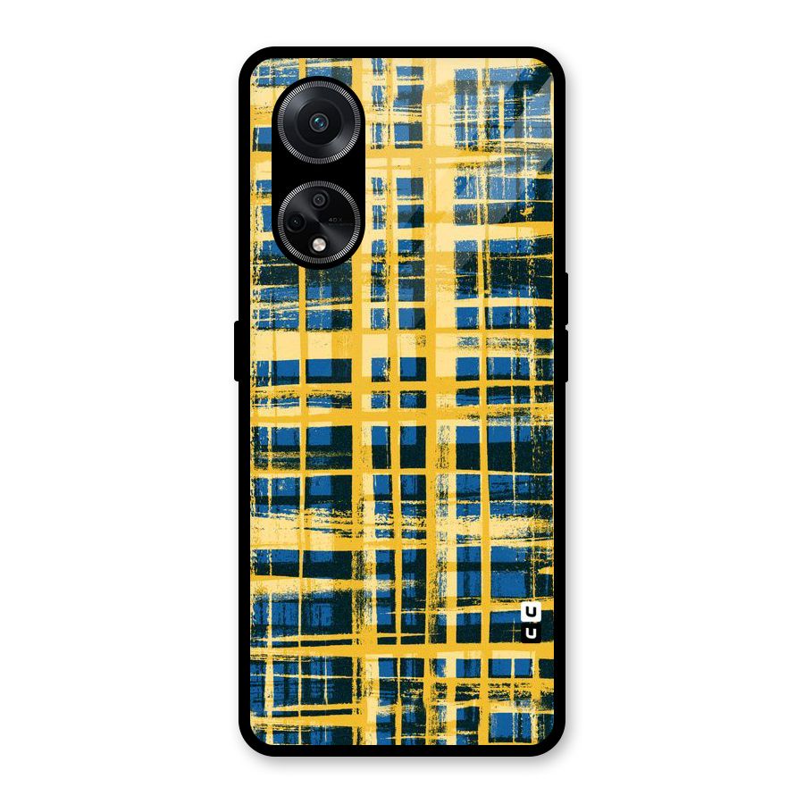 Yellow Rugged Check Design Glass Back Case for Oppo F23