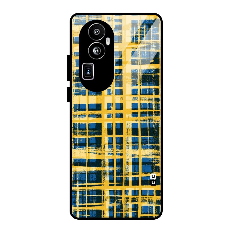 Yellow Rugged Check Design Glass Back Case for Oppo Reno10 Pro Plus