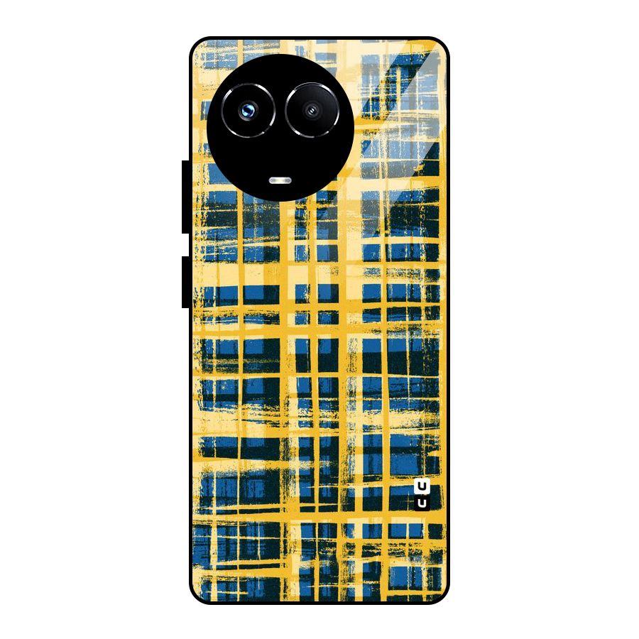 Yellow Rugged Check Design Glass Back Case for Realme 11X