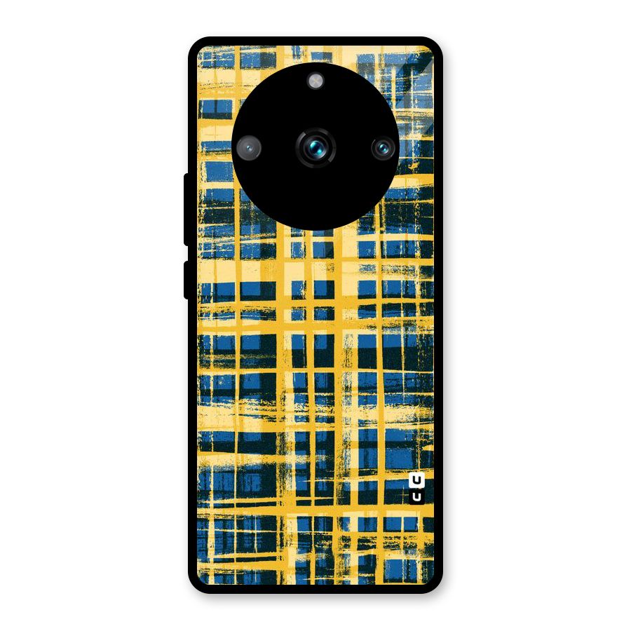 Yellow Rugged Check Design Glass Back Case for Realme 11 Pro Plus