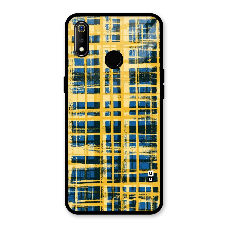 Yellow Rugged Check Design Glass Back Case for Realme 3i