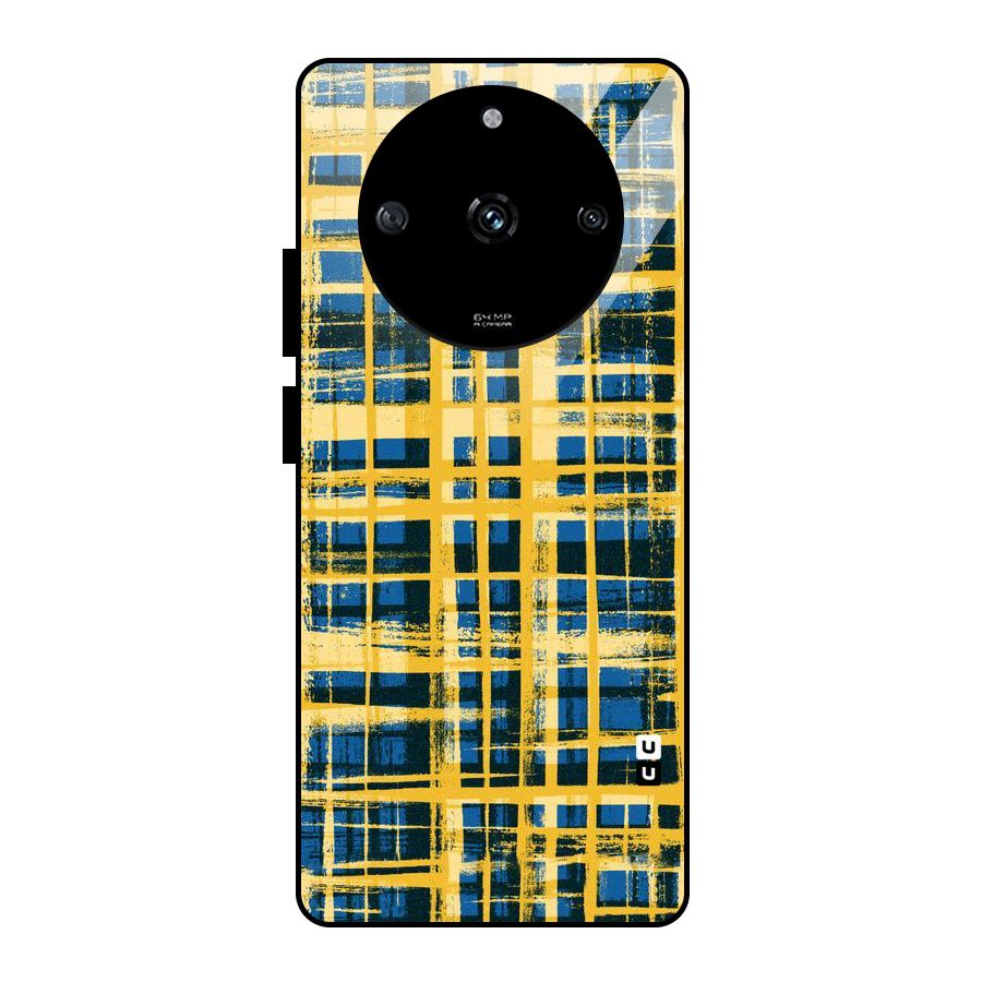Yellow Rugged Check Design Glass Back Case for Realme Narzo 60 5G