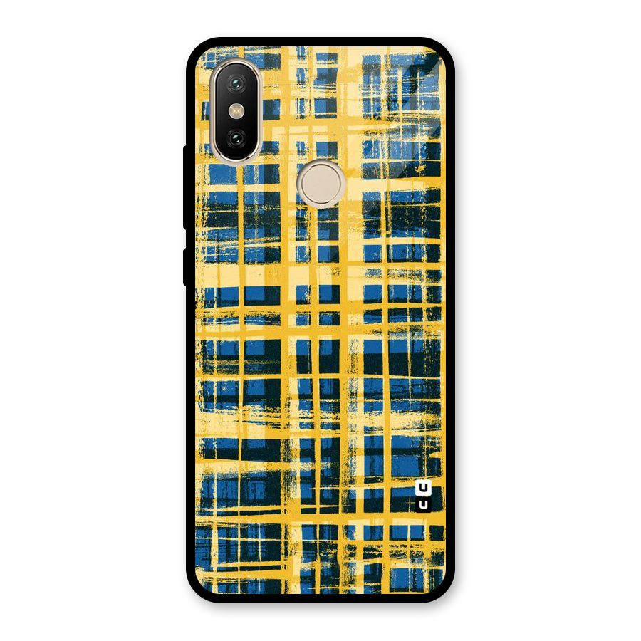 Yellow Rugged Check Design Glass Back Case for Redmi A2