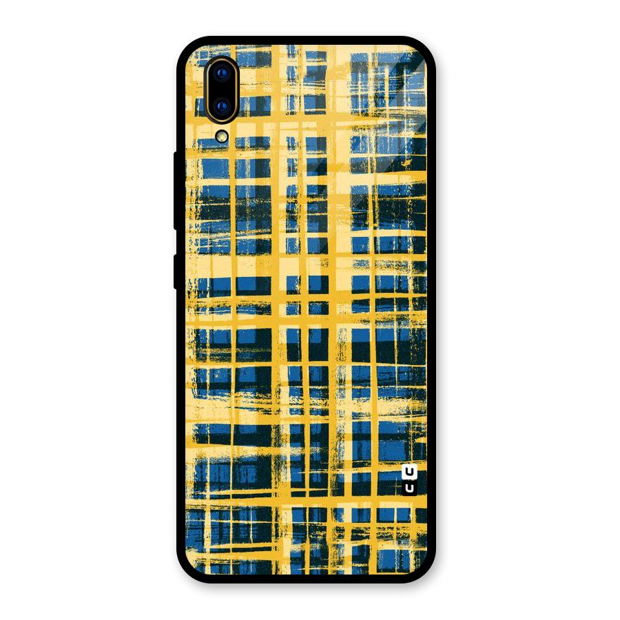 Yellow Rugged Check Design Glass Back Case for Vivo V11 Pro
