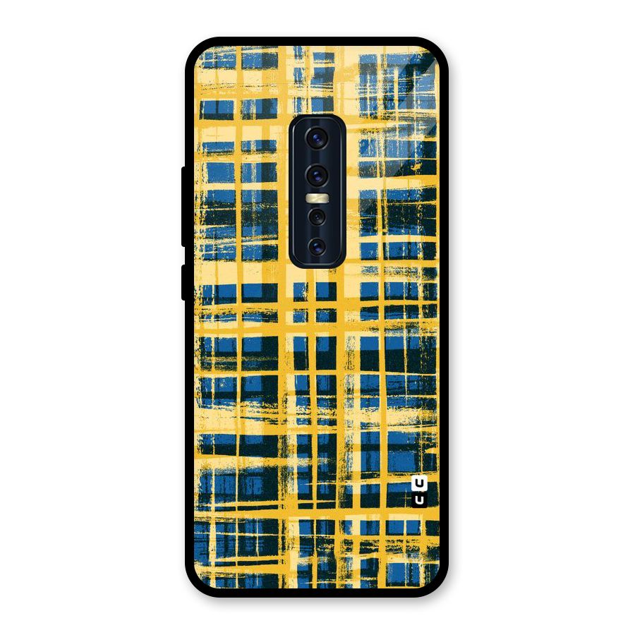 Yellow Rugged Check Design Glass Back Case for Vivo V17 Pro