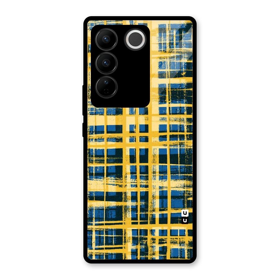 Yellow Rugged Check Design Glass Back Case for Vivo V27