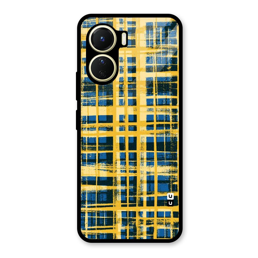 Yellow Rugged Check Design Glass Back Case for Vivo Y16