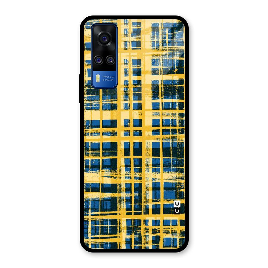 Yellow Rugged Check Design Glass Back Case for Vivo Y31