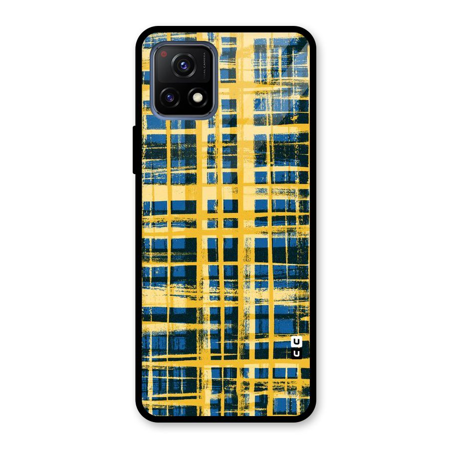 Yellow Rugged Check Design Glass Back Case for Vivo Y72 5G