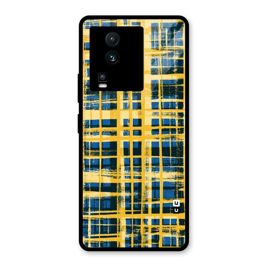 Yellow Rugged Check Design Glass Back Case for Vivo iQOO Neo 7