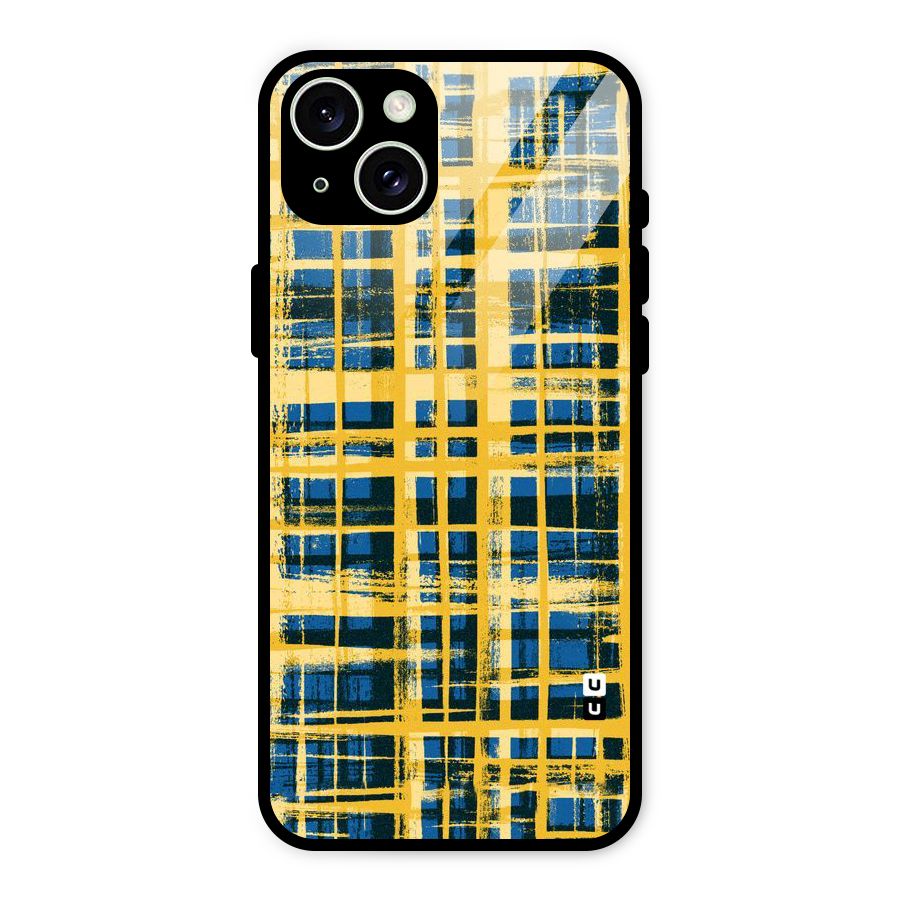 Yellow Rugged Check Design Glass Back Case for iPhone 15 Plus