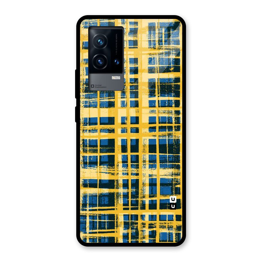 Yellow Rugged Check Design Glass Back Case for iQOO 9 5G