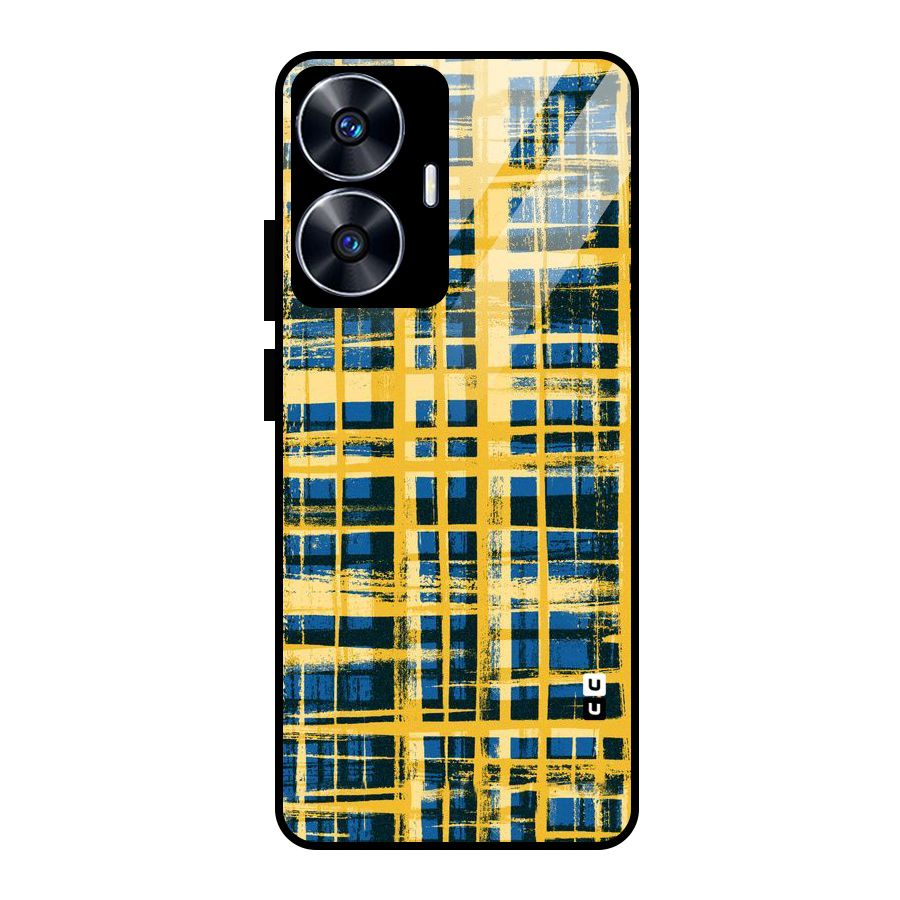 Yellow Rugged Check Design Glass Back Case for realme C55