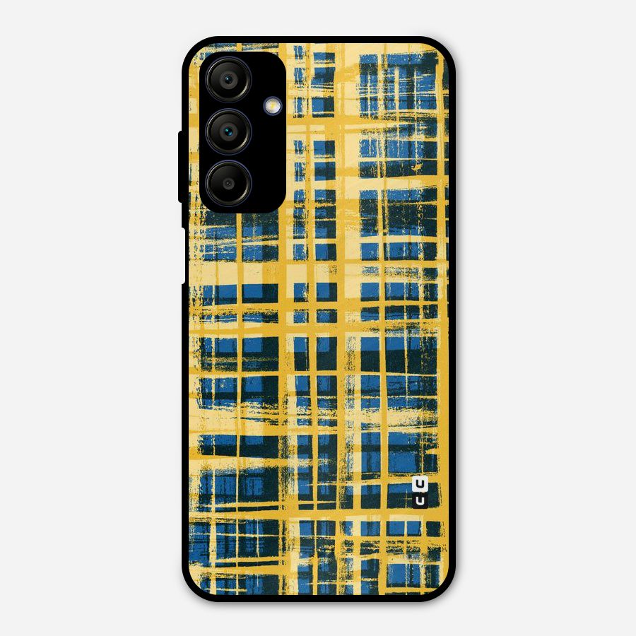 Yellow Rugged Check Design Metal Back Case for Galaxy A15 5G