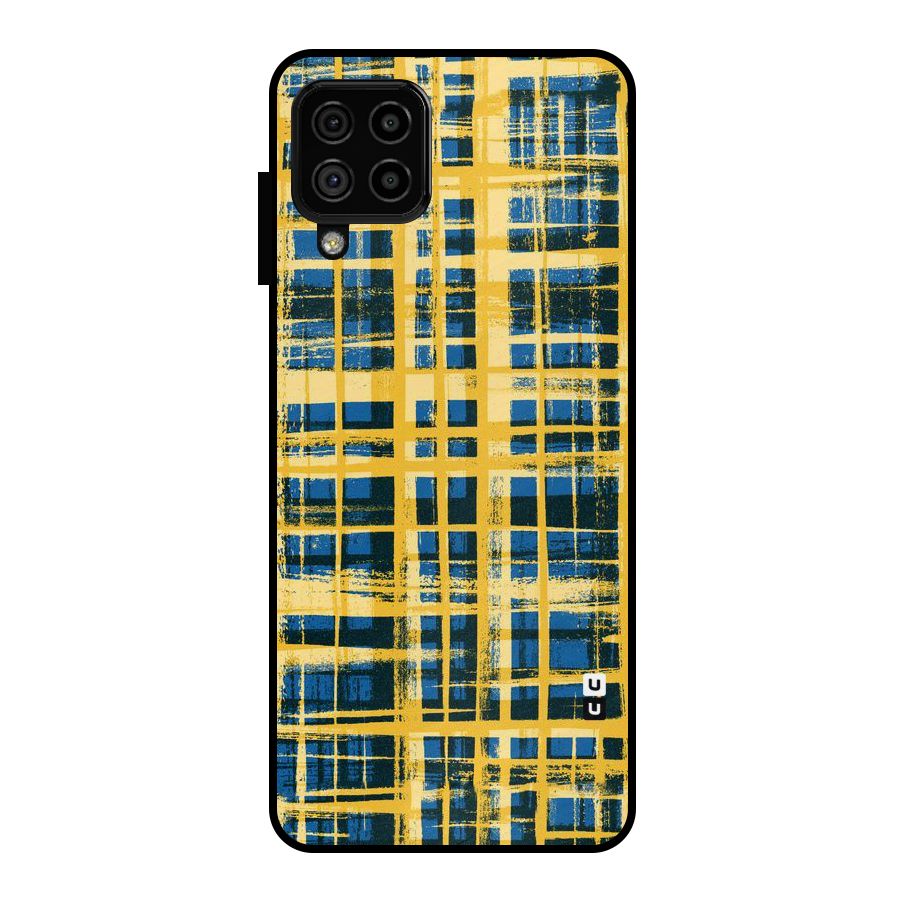 Yellow Rugged Check Design Metal Back Case for Galaxy A22 4G
