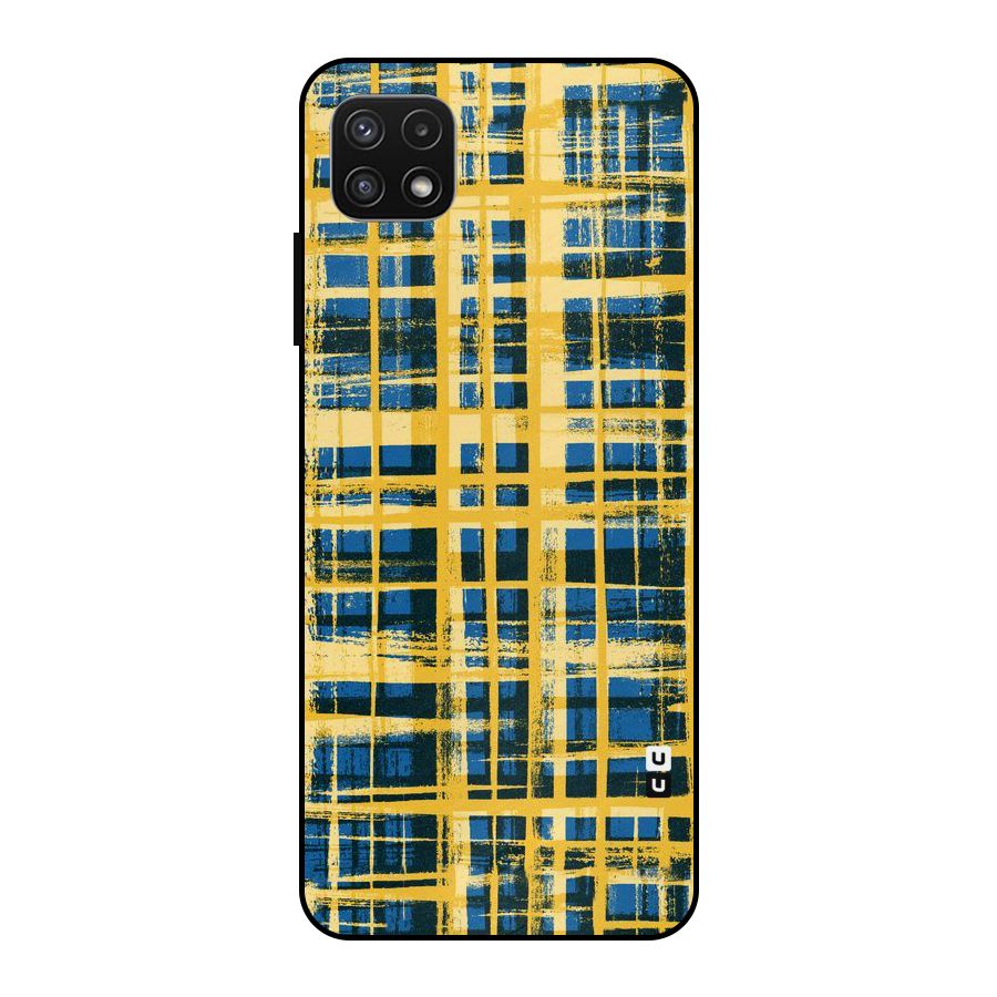 Yellow Rugged Check Design Metal Back Case for Galaxy A22 5G