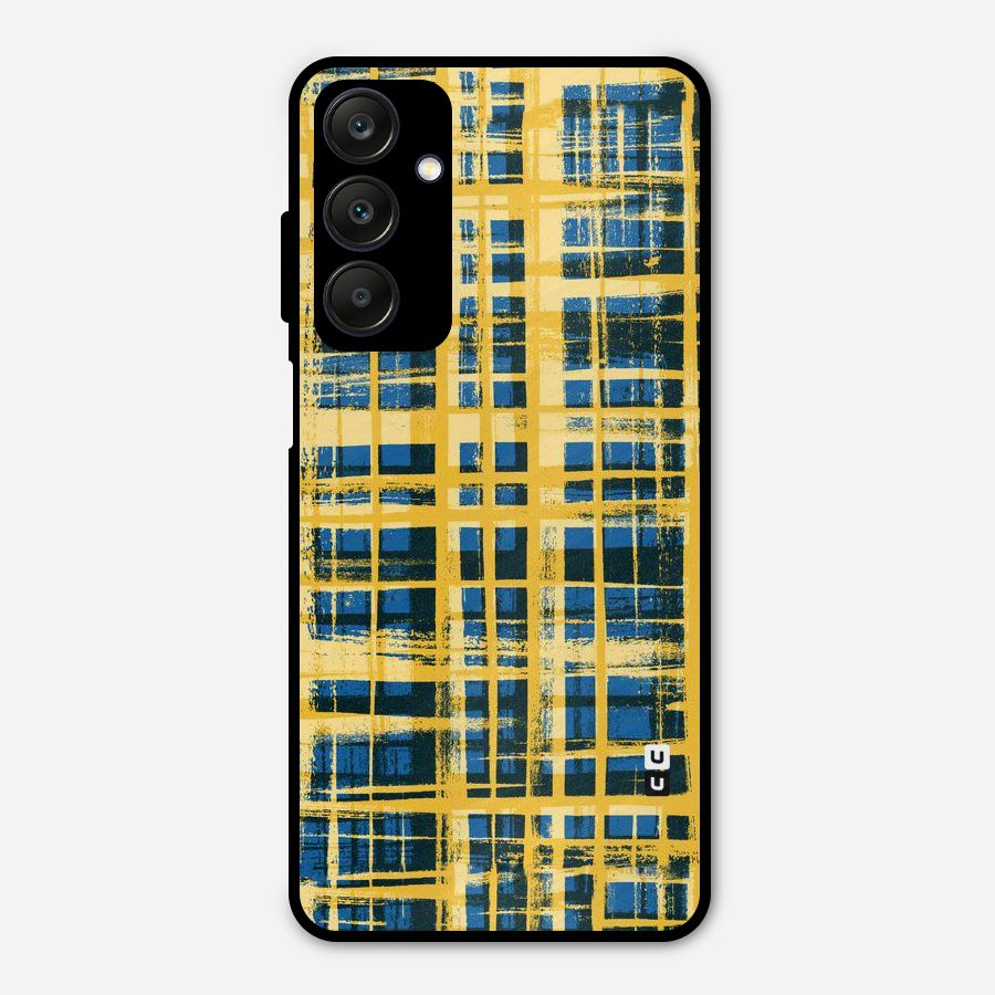 Yellow Rugged Check Design Metal Back Case for Galaxy A25 5G
