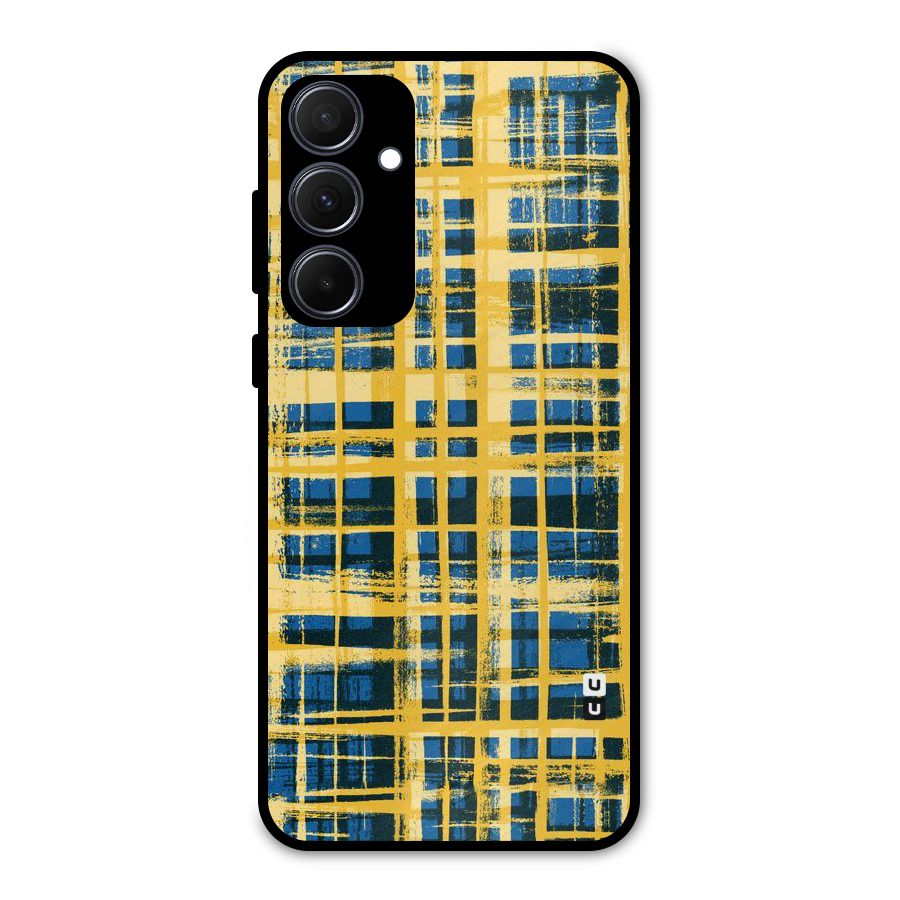 Yellow Rugged Check Design Metal Back Case for Galaxy A35