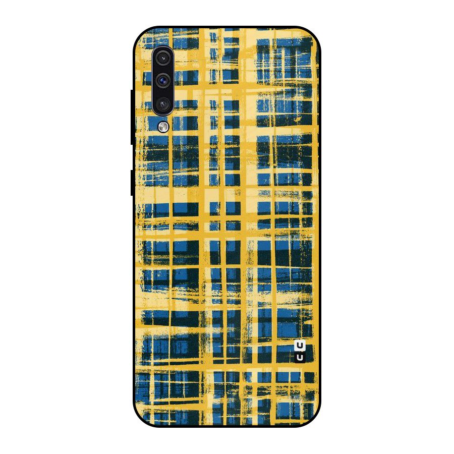 Yellow Rugged Check Design Metal Back Case for Galaxy A50