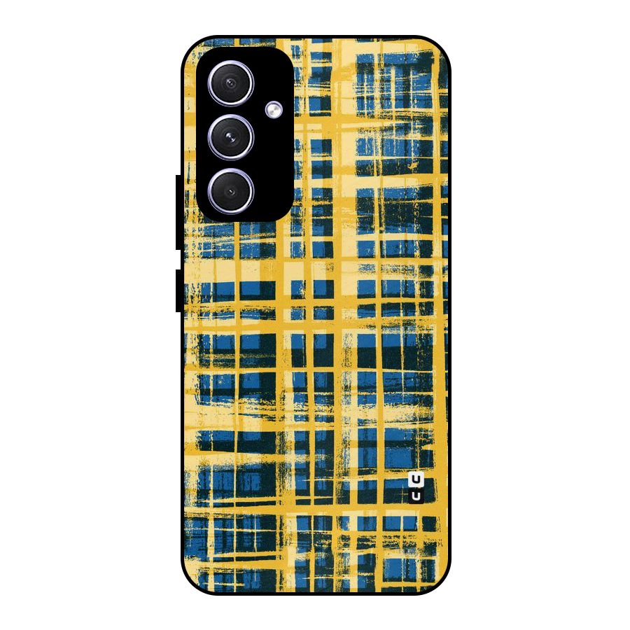 Yellow Rugged Check Design Metal Back Case for Galaxy A54