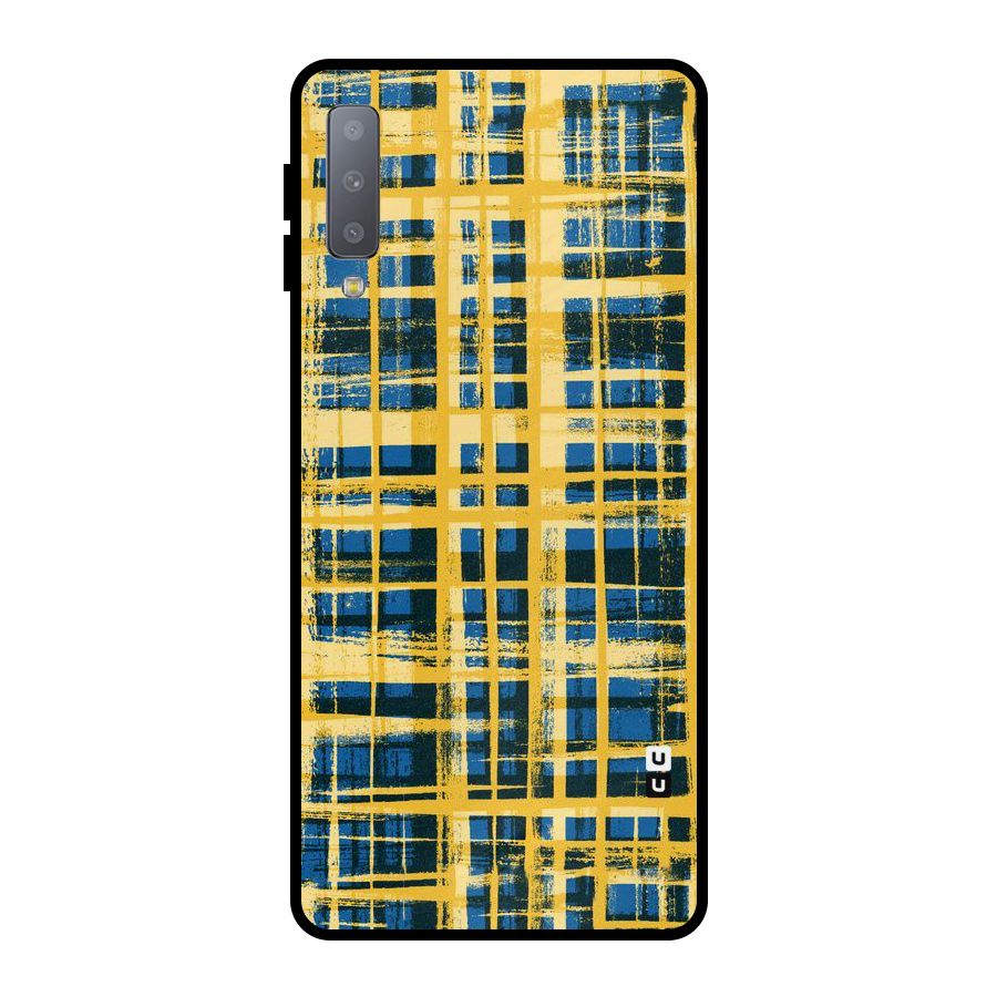 Yellow Rugged Check Design Metal Back Case for Galaxy A7 (2018)