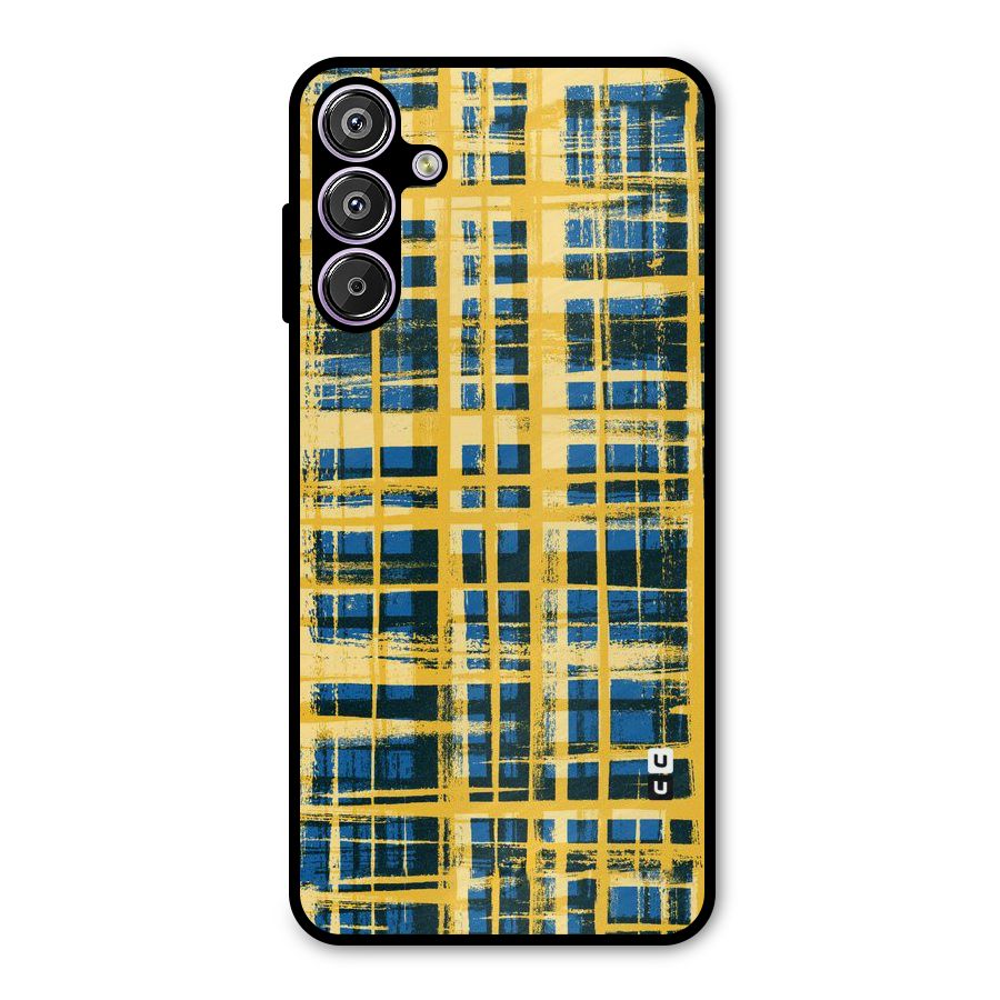 Yellow Rugged Check Design Metal Back Case for Galaxy M15