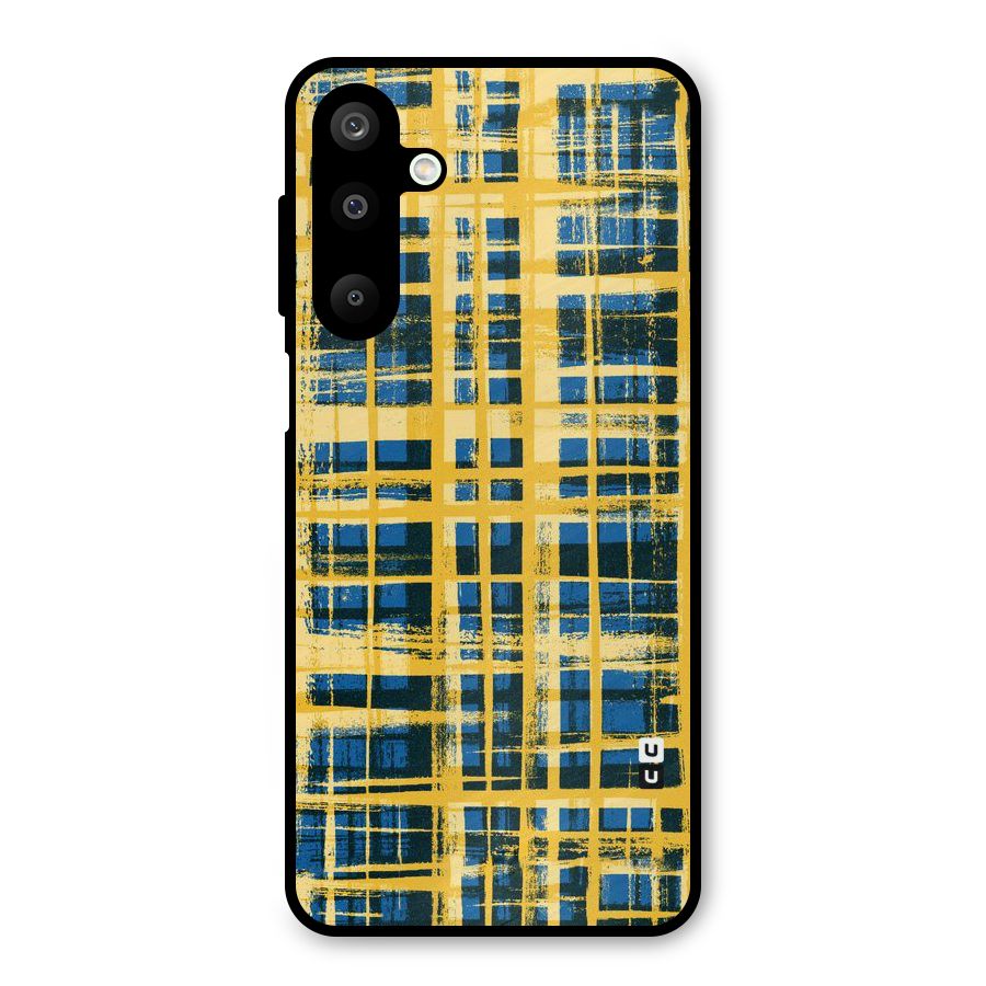 Yellow Rugged Check Design Metal Back Case for Galaxy M16