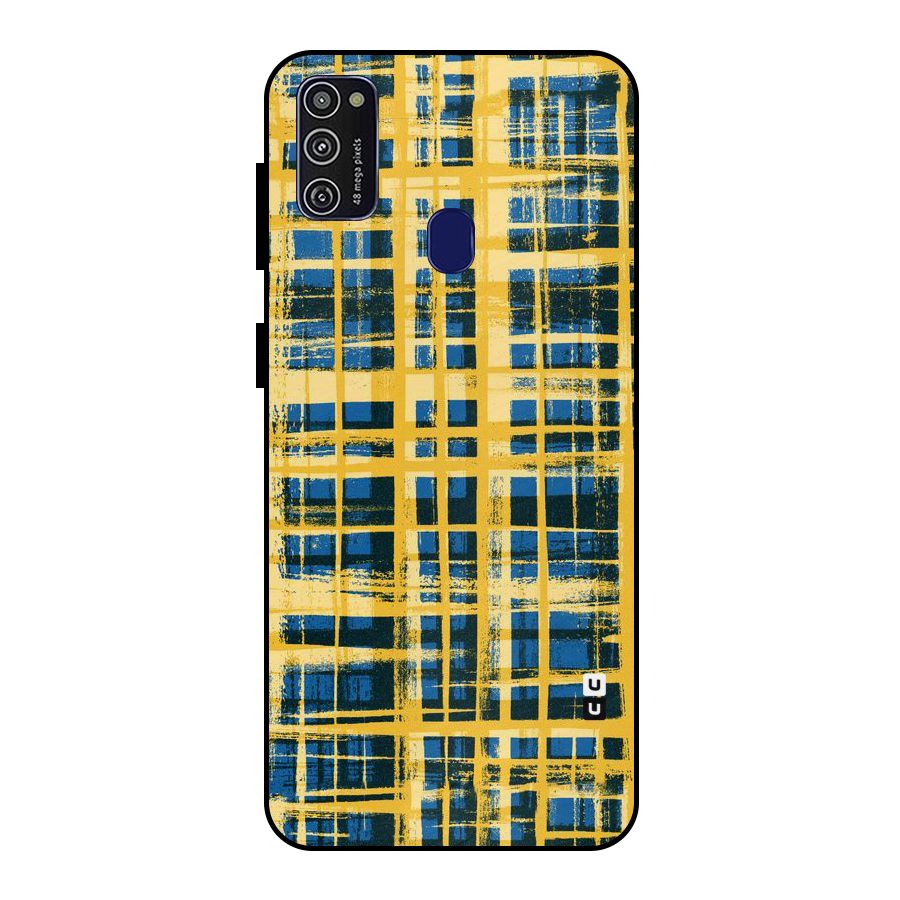 Yellow Rugged Check Design Metal Back Case for Galaxy M21