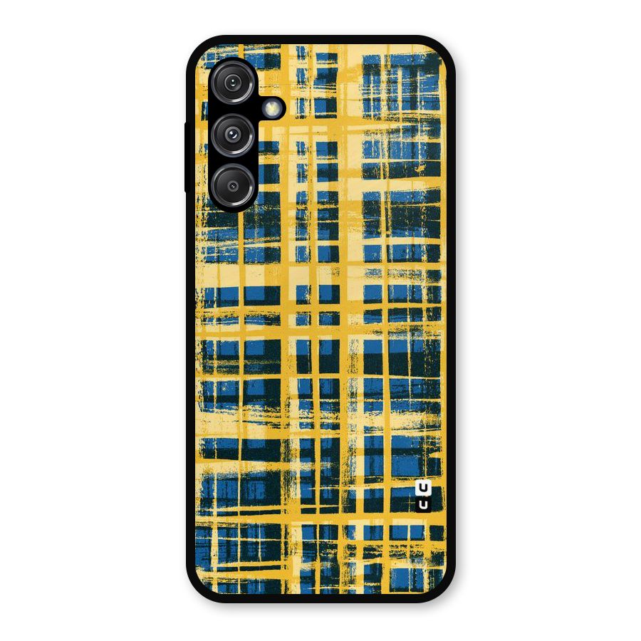 Yellow Rugged Check Design Metal Back Case for Galaxy M34 5G