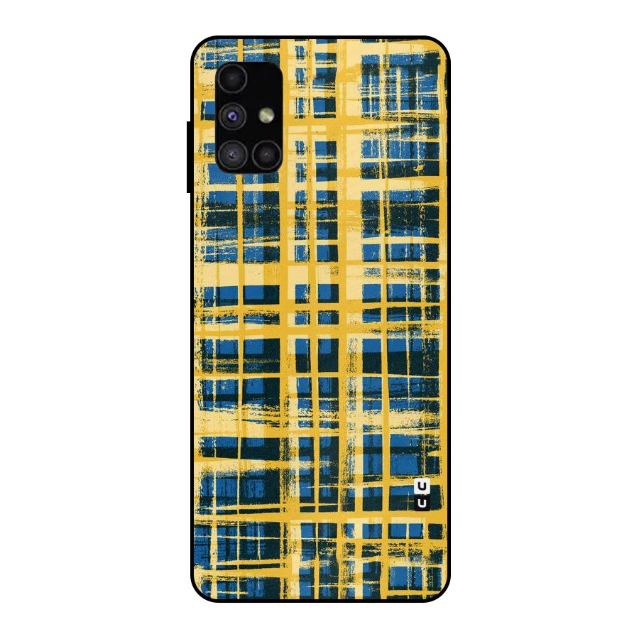 Yellow Rugged Check Design Metal Back Case for Galaxy M51