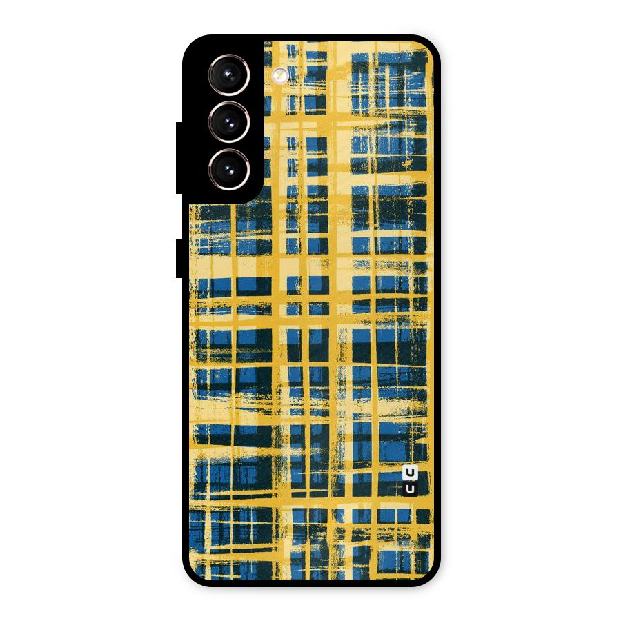 Yellow Rugged Check Design Metal Back Case for Galaxy S21 5G