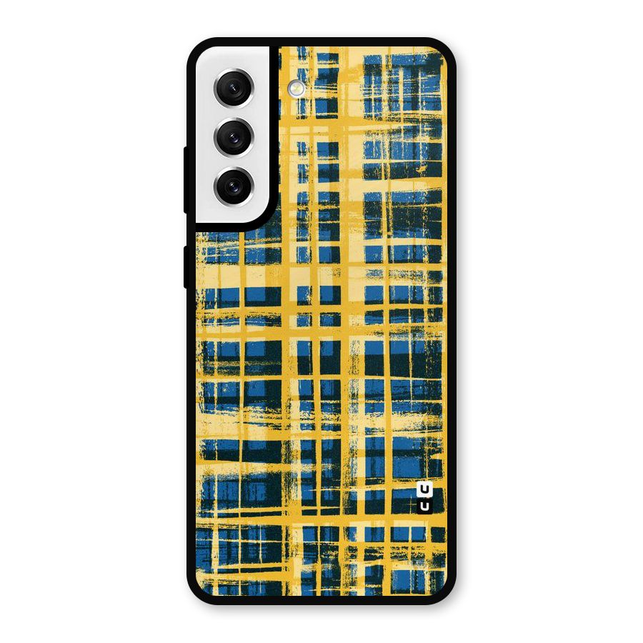 Yellow Rugged Check Design Metal Back Case for Galaxy S21 FE 5G