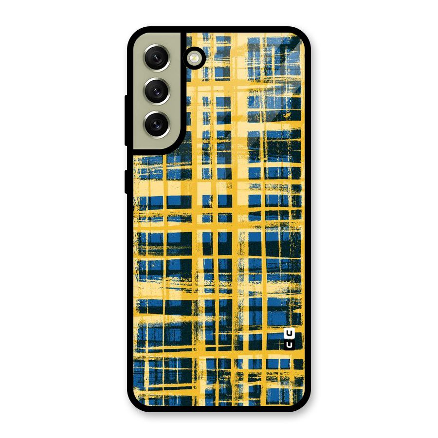 Yellow Rugged Check Design Metal Back Case for Galaxy S21 FE 5G (2023)
