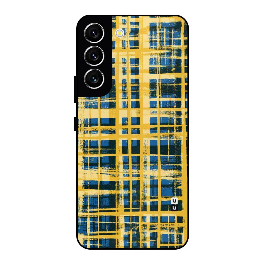 Yellow Rugged Check Design Metal Back Case for Galaxy S22 5G