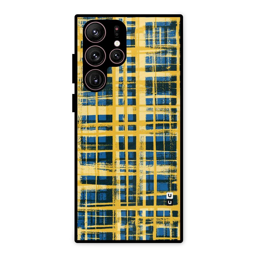 Yellow Rugged Check Design Metal Back Case for Galaxy S22 Ultra 5G
